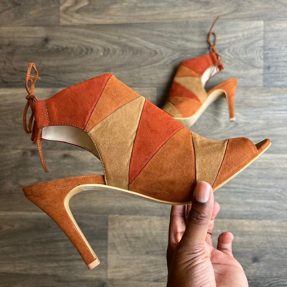Nine West Brown Colorblock Open Toe Heels Size 8.5